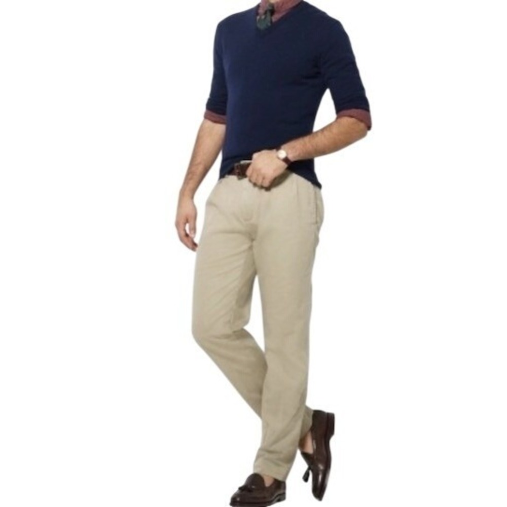 Polo Ralph Lauren Ethan Pant Mens 38x34 Tan Khaki Double Pleated Cotton Chinos